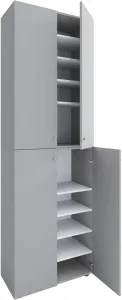 VCM Botník Lona 2XL s 10 přihrádkami, otočné dveře, šedý