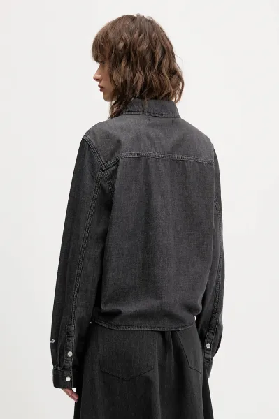 Rifľová košeľa Karl Lagerfeld Jeans šedá farba, voľný strih, s klasickým golierom, A4W11001