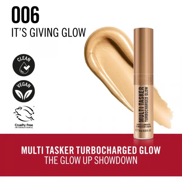 Rimmel Multi-Tasker Turbocharged Glow tekutý rozjasňovač odtieň 006 It's Giving Glow 10 ml