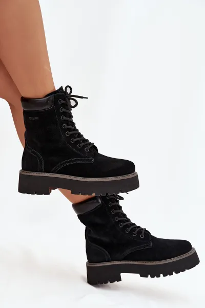 BIG STAR SHOES Semišové dámske pracovné čižmy na šnúrky Big Star