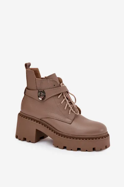 Kožené dámske čižmy na kline s ozdobným pásom podšité Zazoo