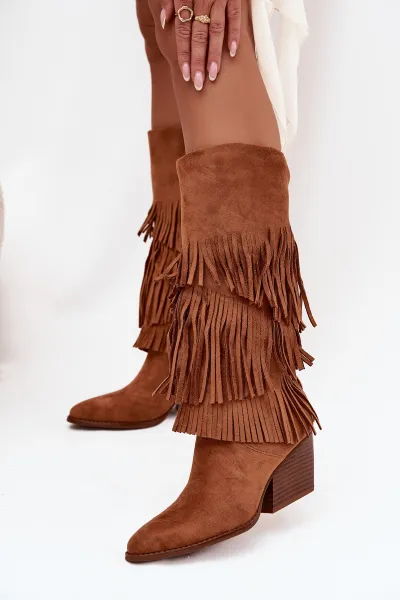 Boto Izolované Kobylky Ženské S Fringes Camel Brivina