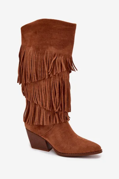 Boto Izolované Kobylky Ženské S Fringes Camel Brivina
