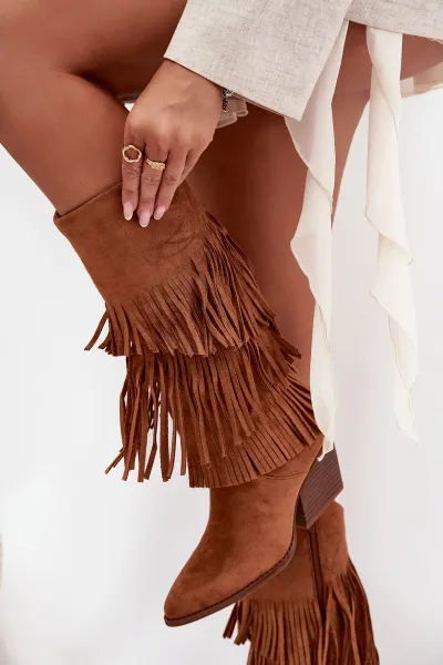 Boto Izolované Kobylky Ženské S Fringes Camel Brivina
