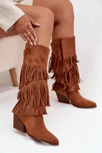 Boto Izolované Kobylky Ženské S Fringes Camel Brivina