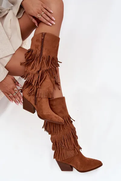 Boto Izolované Kobylky Ženské S Fringes Camel Brivina