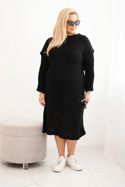 Kesi Włoski Sukňa sveterová dámska Plus Size s moherom oversize s vreckom čierna