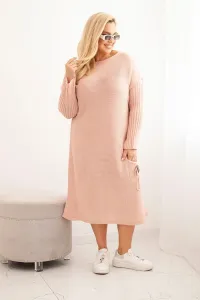 Kesi Włoski Dámska pletená sukňa Plus Size s mohérom oversize s vreckom pudrová ružová