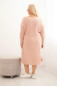 Kesi Włoski Dámska pletená sukňa Plus Size s mohérom oversize s vreckom pudrová ružová