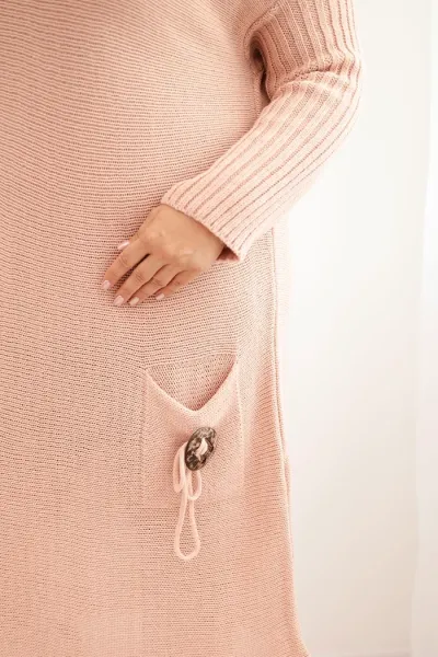 Kesi Włoski Dámska pletená sukňa Plus Size s mohérom oversize s vreckom pudrová ružová