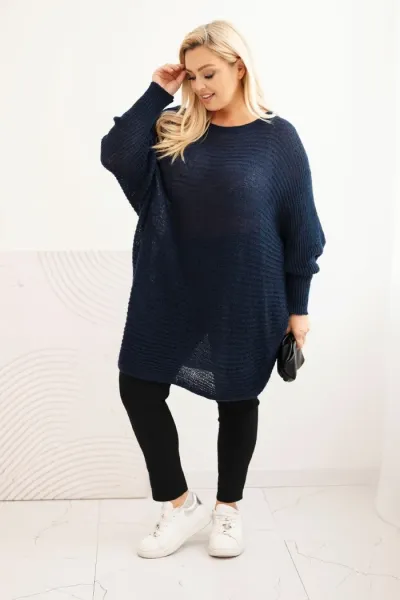 Kesi Włoski Dámsky sveter Plus Size s moherom pončo modrý