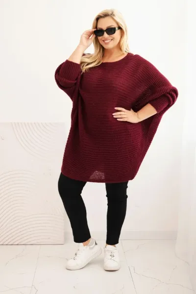 Legínovo Dámsky sveter Plus Size s moherom pončo bordový Farba: Bordová, Veľkosť: UNI