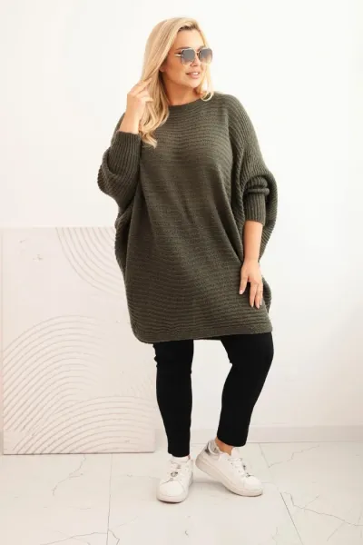 Kesi Włoski Dámsky sveter Plus Size s mohairom pončo khaki