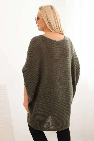 Kesi Włoski Dámsky sveter Plus Size s mohairom pončo khaki