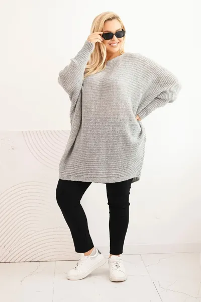 Legínovo Dámsky sveter Plus Size s moherom pončo bordový Farba: Sivá, Veľkosť: UNI