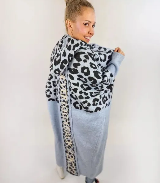 Pri Long cardigan colorful leopard sweater with wool