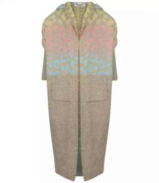 Pri Long cardigan colorful leopard sweater with wool