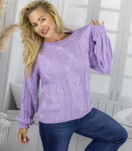 Pri Fluffy Women's Braided Sweater Buffed Sleeves AMELIA