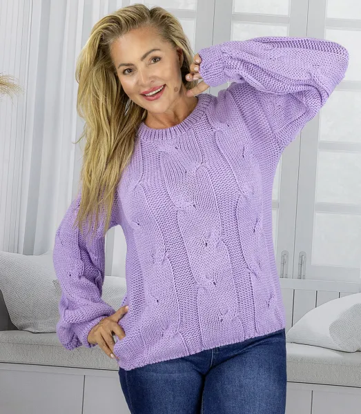 Pri Fluffy Women's Braided Sweater Buffed Sleeves AMELIA