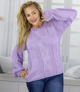 Pri Fluffy Women's Braided Sweater Buffed Sleeves AMELIA