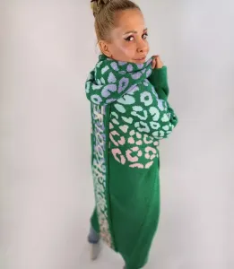 Pri Long cardigan colorful leopard sweater with wool