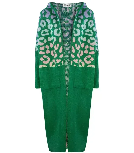 Pri Long cardigan colorful leopard sweater with wool