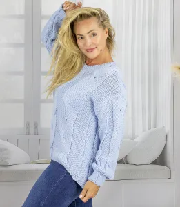 Pri Fluffy Women's Braided Sweater Buffed Sleeves AMELIA