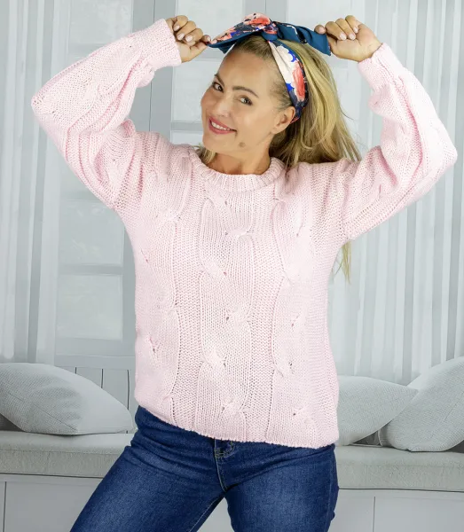 Pri Fluffy Women's Braided Sweater Buffed Sleeves AMELIA