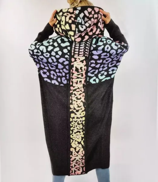 Pri Long cardigan colorful leopard sweater with wool