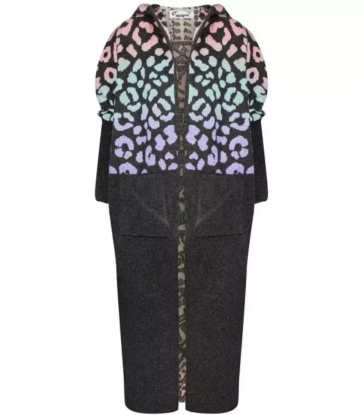 Pri Long cardigan colorful leopard sweater with wool