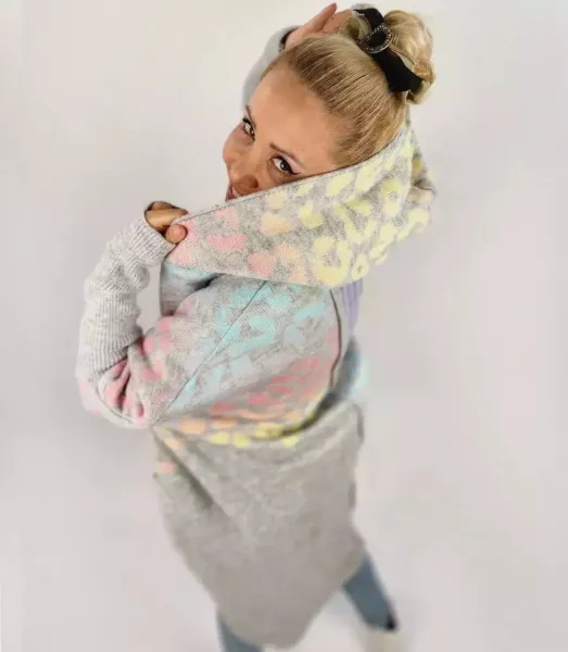Pri Long cardigan colorful leopard sweater with wool