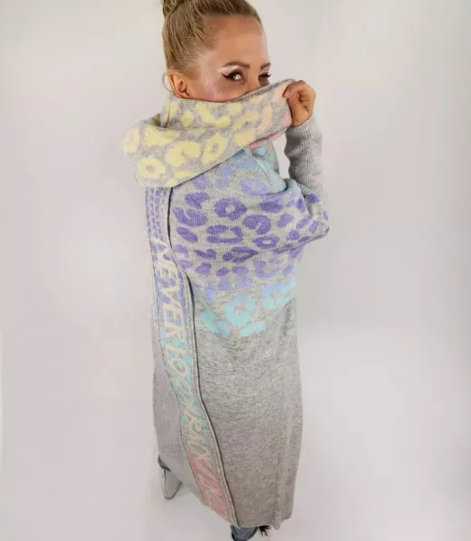Pri Long cardigan colorful leopard sweater with wool