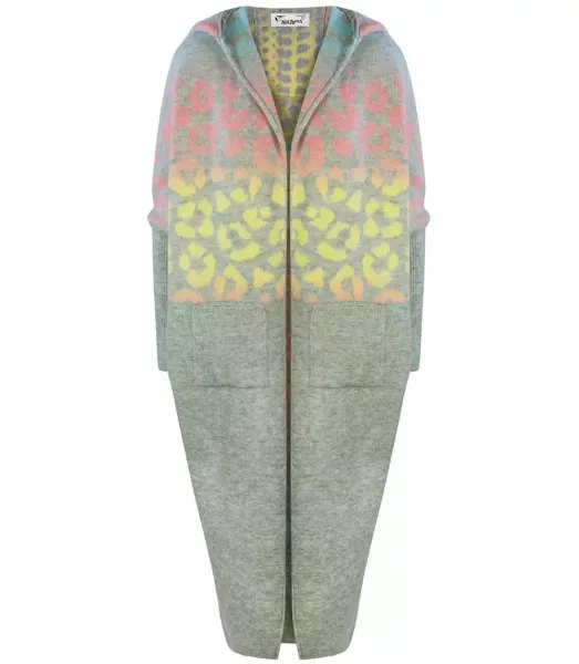 Pri Long cardigan colorful leopard sweater with wool