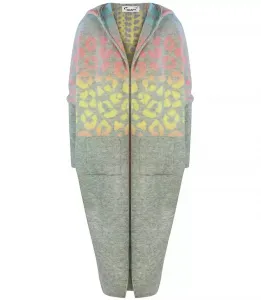 Pri Long cardigan colorful leopard sweater with wool