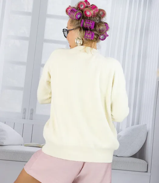 Pri Short cardigan unbuttoned sweater in fluffy knit fabric "COCO CHIC"