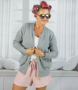 Pri Short cardigan unbuttoned sweater in fluffy knit fabric "COCO CHIC"