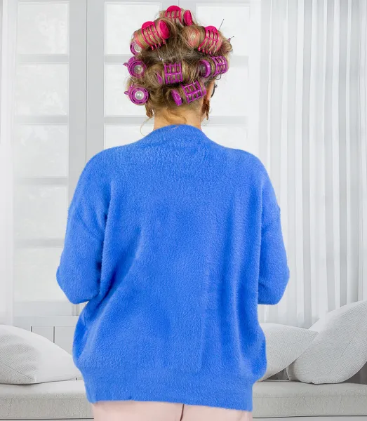 Pri Short cardigan unbuttoned sweater in fluffy knit fabric "COCO CHIC"