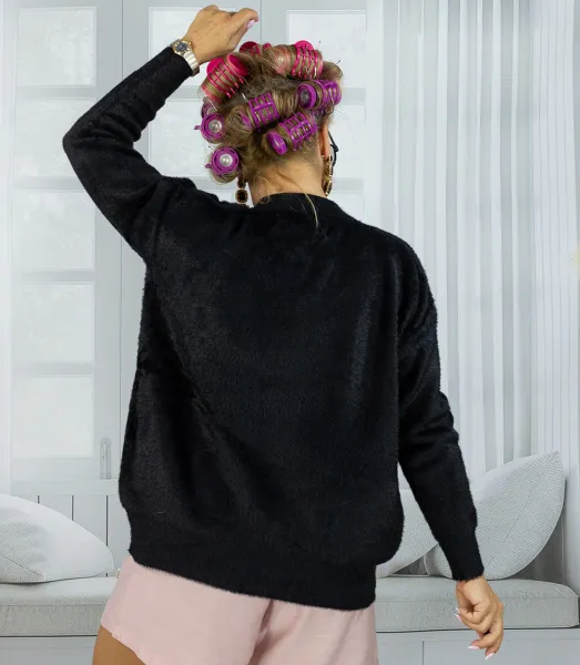 Pri Short cardigan unbuttoned sweater in fluffy knit fabric "COCO CHIC"