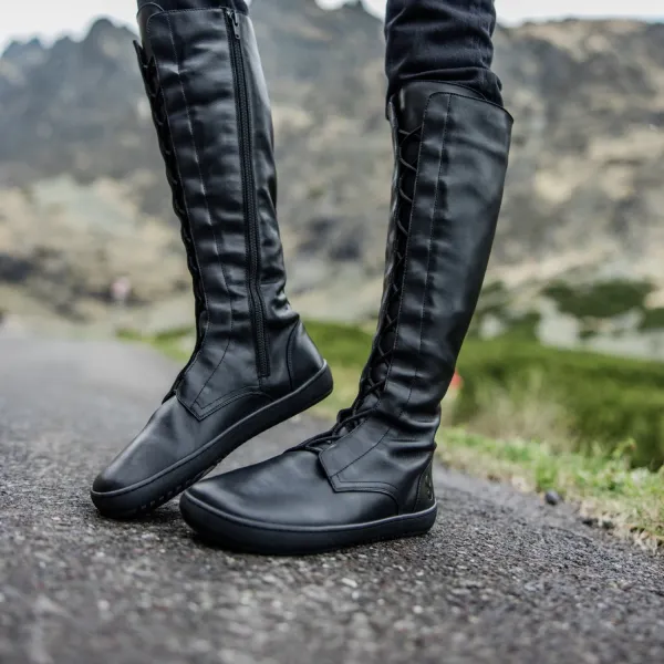 Barefoot vysoké šnurovacie čižmy ABBY Black