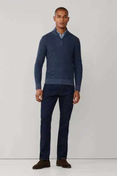 Sveter Hackett London Honeycomb Stitch Hzip Dark Denim Blue
