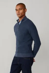 Sveter Hackett London Honeycomb Stitch Hzip Dark Denim Blue