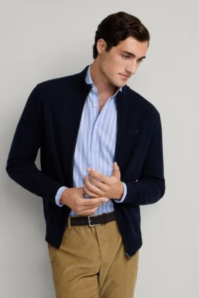 Sveter Hackett London Lambswool Fzip Midnight Blue