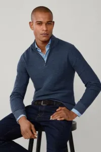 Sveter Hackett London Honeycomb Stitch Hzip Dark Denim Blue
