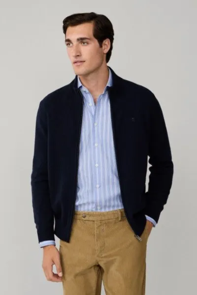Sveter Hackett London Lambswool Fzip Midnight Blue