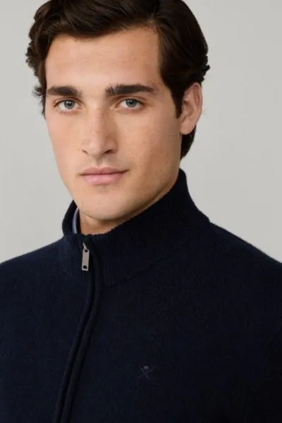 Sveter Hackett London Lambswool Fzip Midnight Blue