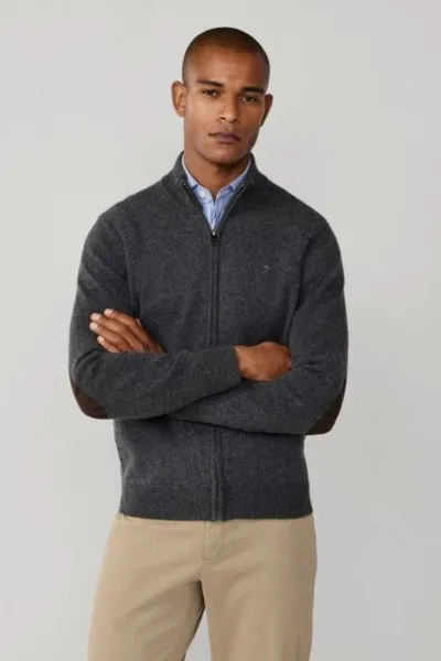 Sveter Hackett London Lambswool Fzip Charcoal Grey