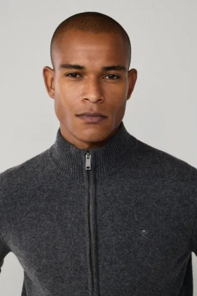 Sveter Hackett London Lambswool Fzip Charcoal Grey