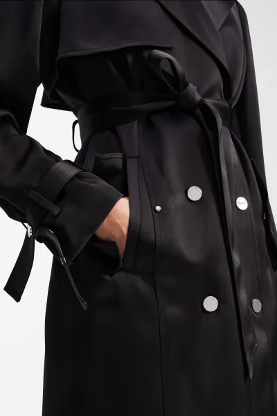 Kabát Karl Lagerfeld Fluid Trench Coat Black