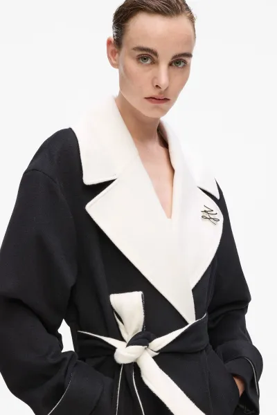 Kabát Karl Lagerfeld Soft Wool Coat White/Black