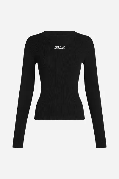 Sveter Karl Lagerfeld Lslv Ribbed Mock Neck Black